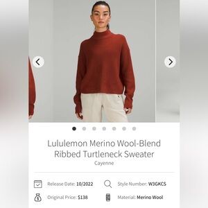 Lululemon Merino Wool-Blend Ribbed Turtleneck Sweater size 2 or XS in Cayenne